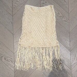 Massimo Dutti Cream Crochet Fringe Skirt